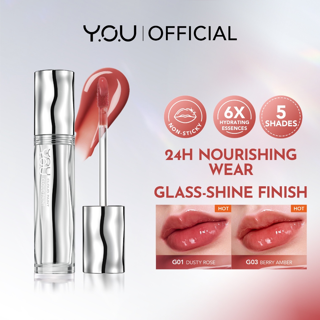 Y.O.U Cloud Paint Glassy Glow Lip Tint | 24H Nourishing Wear | Glass-Shine Finish