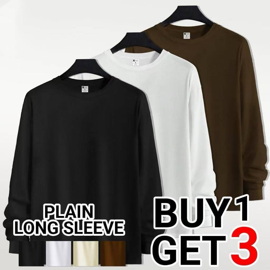 Buy 1 Get 3 Men's Waffle Plain Long Sleeve Pullover T-shirt Menswear Sweaters Tops