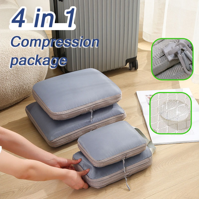4 pcs Compression Packing Cubes Luggage Bags Breathable Travel Luggage Organizer Foldable Suitcase