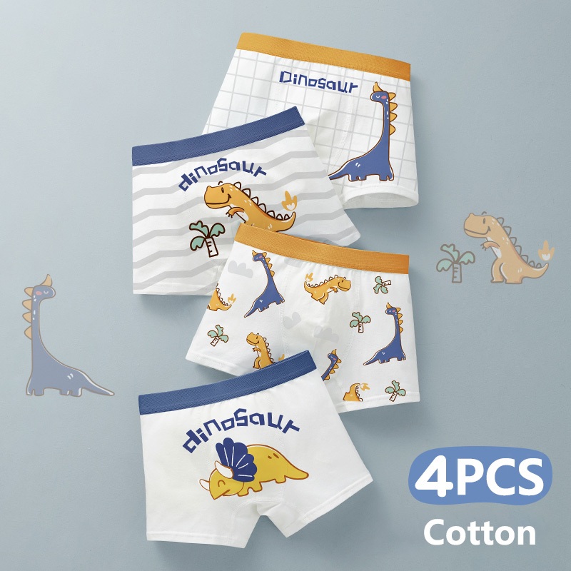 4PCS Kids Underwear High Elasticity Cotton Tavik Dinosaur Boxer Breathable Boys' Boxer Briefs