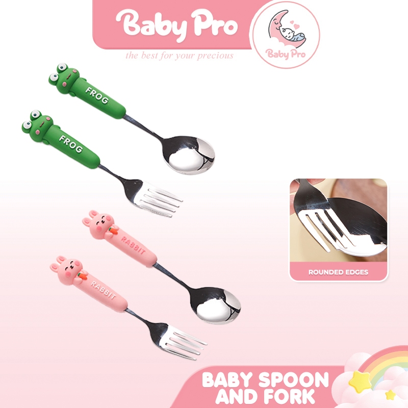 Baby Pro Kids Cute Cartoon Animal 2pcs/Set Spoon Fork Stainless Steel Flatware with Free Storage Box