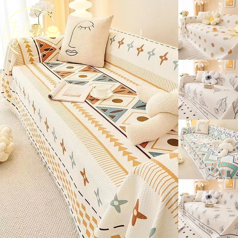COD Nordic sofa cushion Throw Blanket Cotton 1 2 3 4 seater Sofa Towel Tassels Couch Throw Blanket