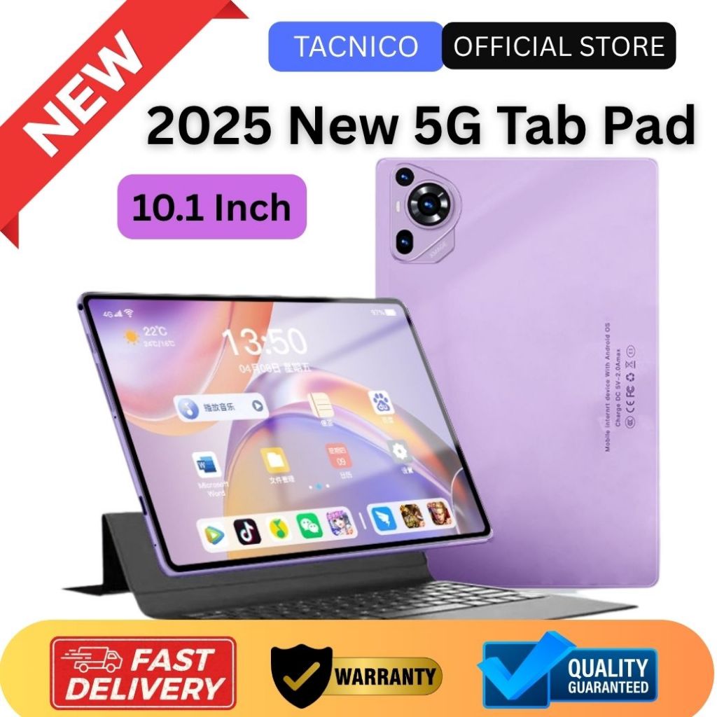 Tacnico Tab Pad Pro 10.1" 5G LTE Tablet 12GB RAM 512GB ROM Dual SIM Android 13 Octa-Core WiFi tablet