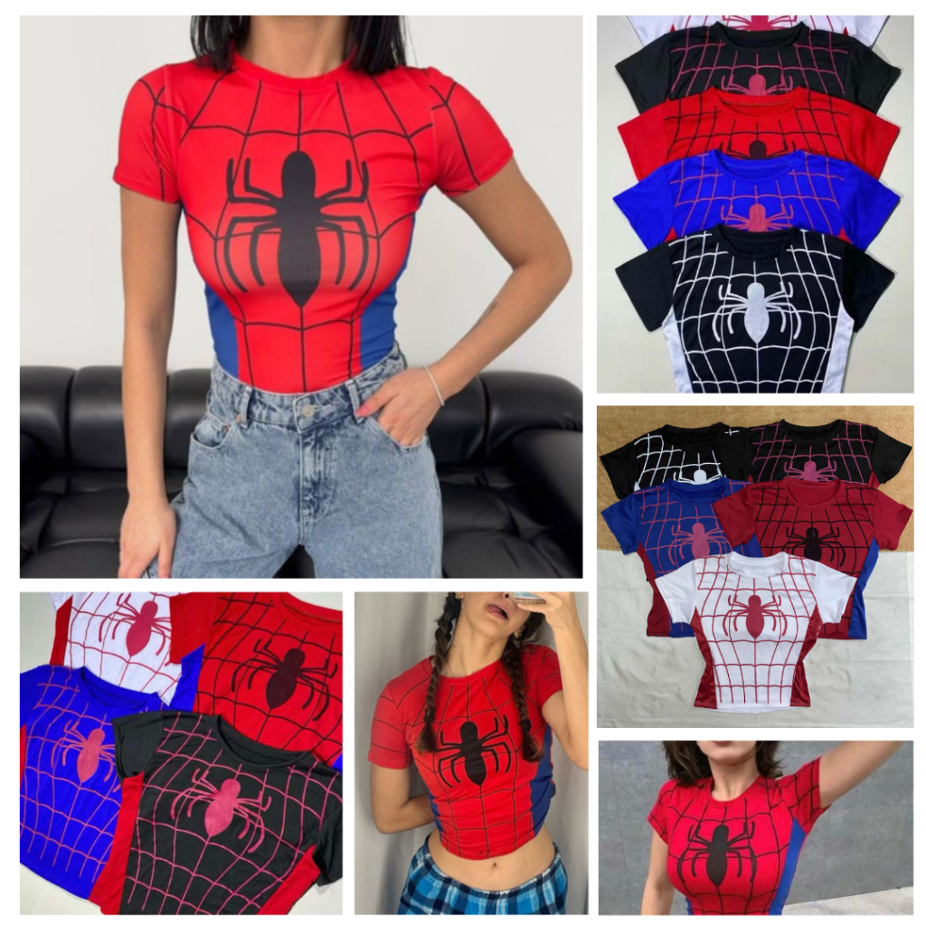𝐒𝐂𝐀𝐑𝐋𝐄𝐓 Shane Spider Printed CROP TOP Freesize Womenswear | XS to Medium