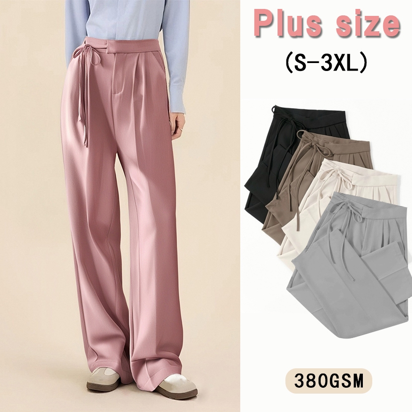 Korean Style Straight Trousers for Women Loose Fit Suit Fabric Pants Office & Daily Wear
