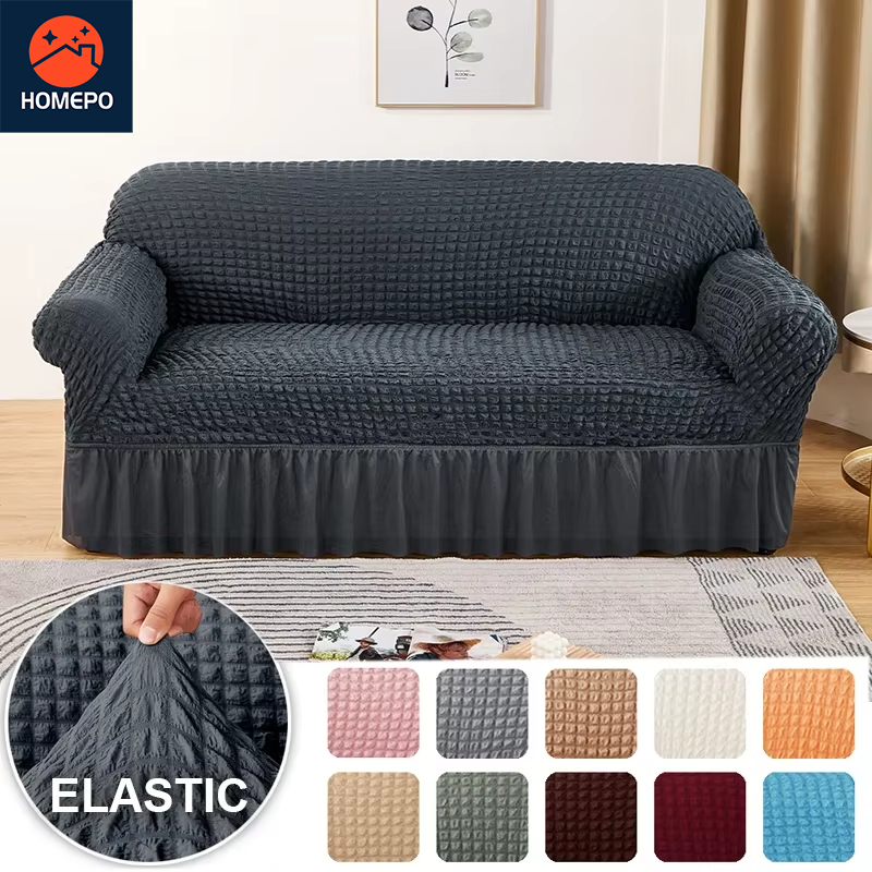 Thicken 1/2/3/4 Seater L Shape Universal stretchable sofa cover with skirt Elastic Sofa Protector