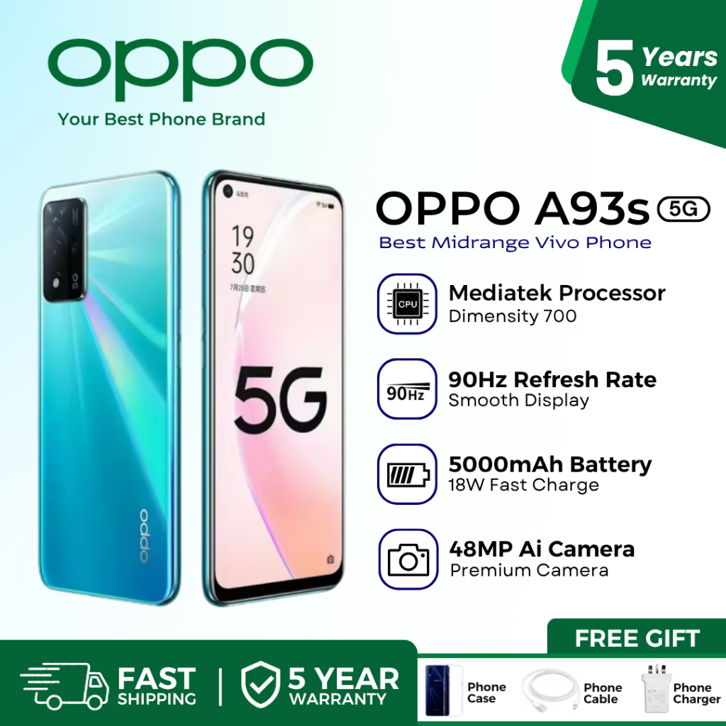 A93S 5G Smartphone 6.5 inches/5G version90Hz refresh rate, 5000mAh large battery,rear 48mp Camera