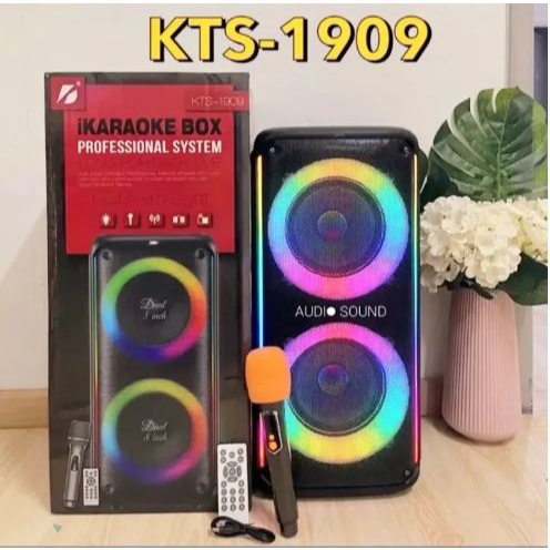 KTS-1909 Double DJ bluetooth speaker color LED charging party karaoke speaker With rechargeable mic