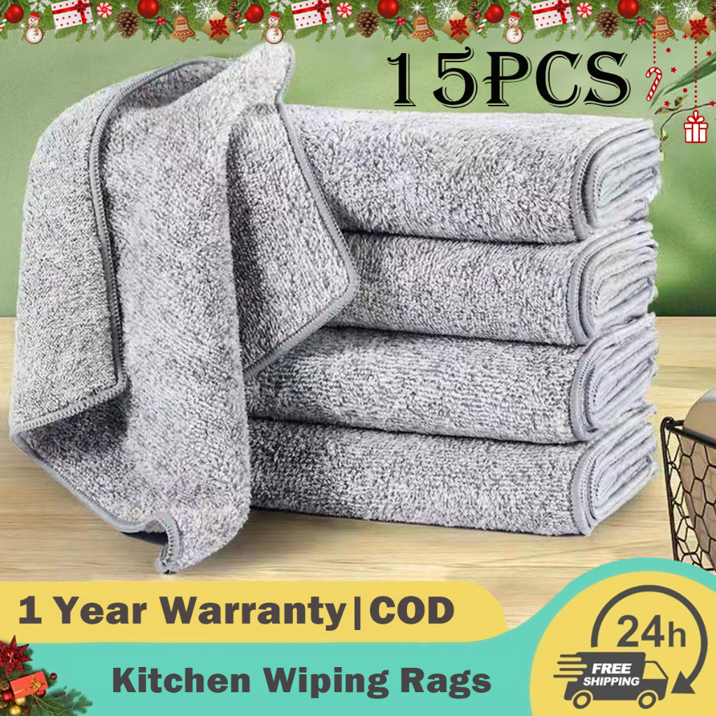 15Pcs Bamboo Charcoal Cleaning Rags Kitchen Microfiber Thicken Wiping Towel Dishclothes