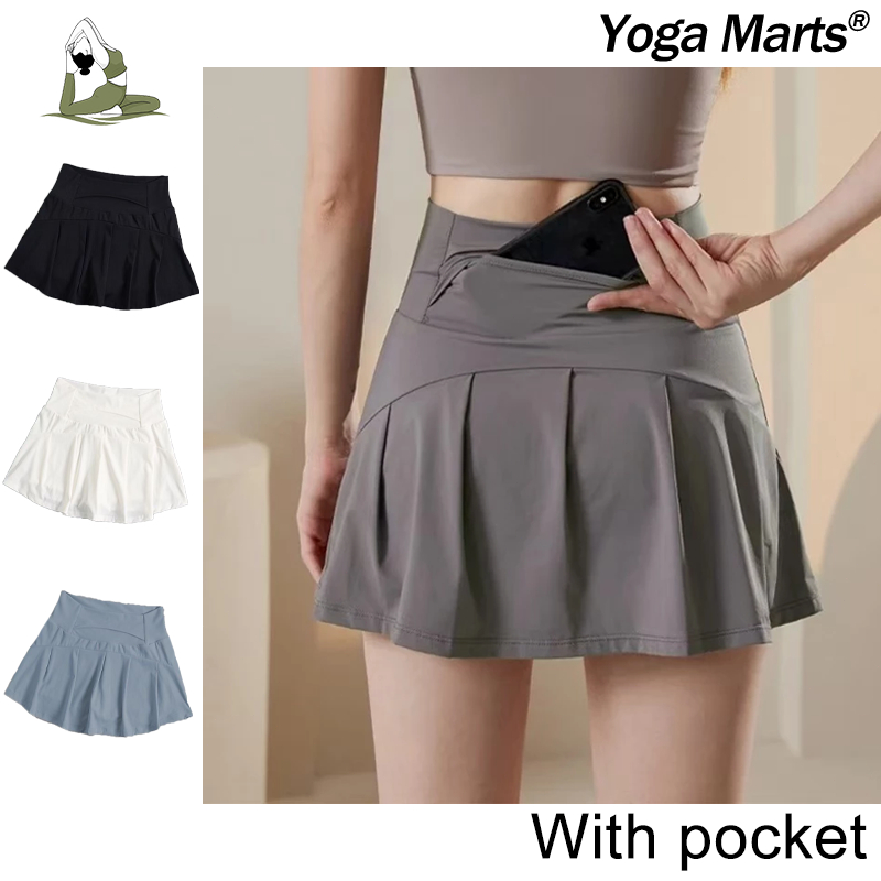 Yoga Skirt High Waist Sports Short Skirt with Pocket Tennis Skirt Workout Clothes Set Quick Dry