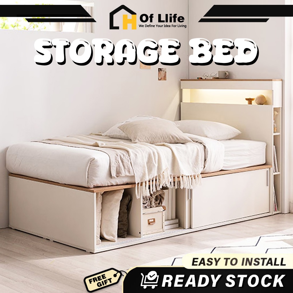 ❤Single bed frame with storage cabinet at the bottom/extra storage space for children and adults