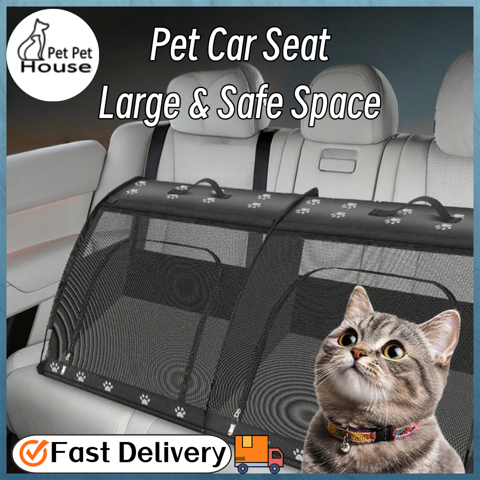Pet Car Seat Cat Tent Dog Cage Outdoor Large Space Safe Transport Backseat Double Compartment