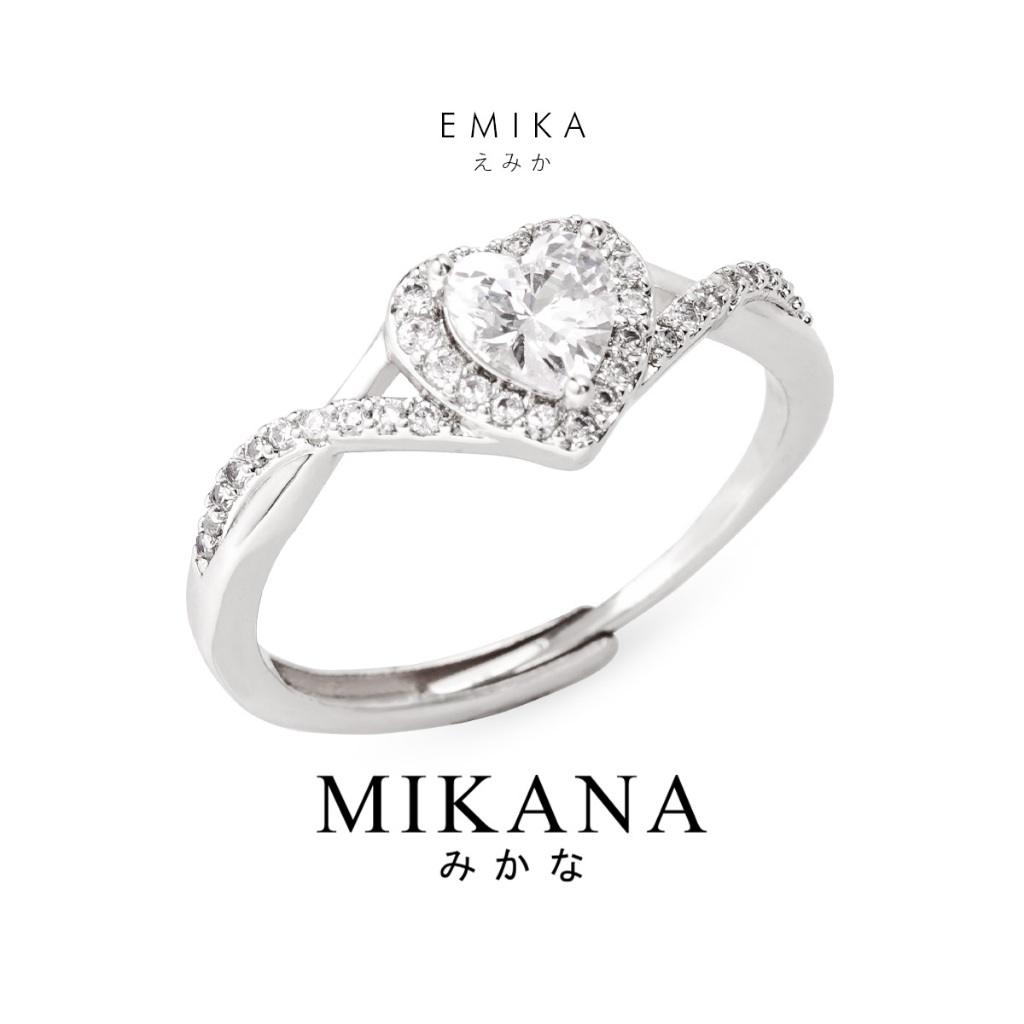Mikana Gems and Grace Emika White Gold Plated Adjustable Ring for Women heart wedding engagement