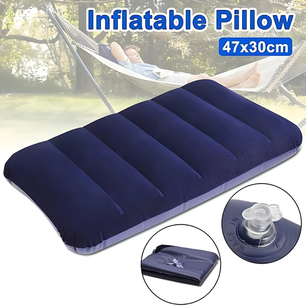 Portable Folding Air Inflatable Pillow Travel Double-Sided Flocking Cushion Lightweight