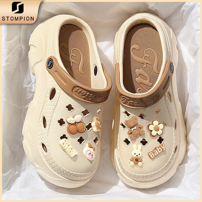 STOMPION Flat Sandals For Women Clogs Cartoon Chunky Rubber Sandals Beach Slippers For Women