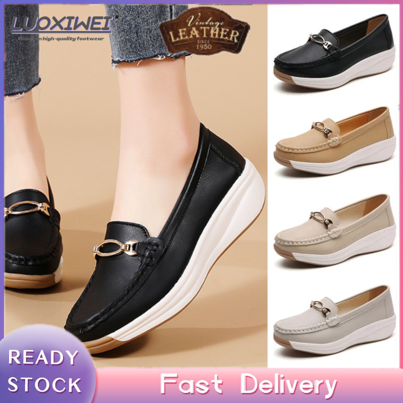 Genuine Leather Women Platform Slip-On Flats Shoes wedge Loafers Topsider Loafer Shoes for Woman