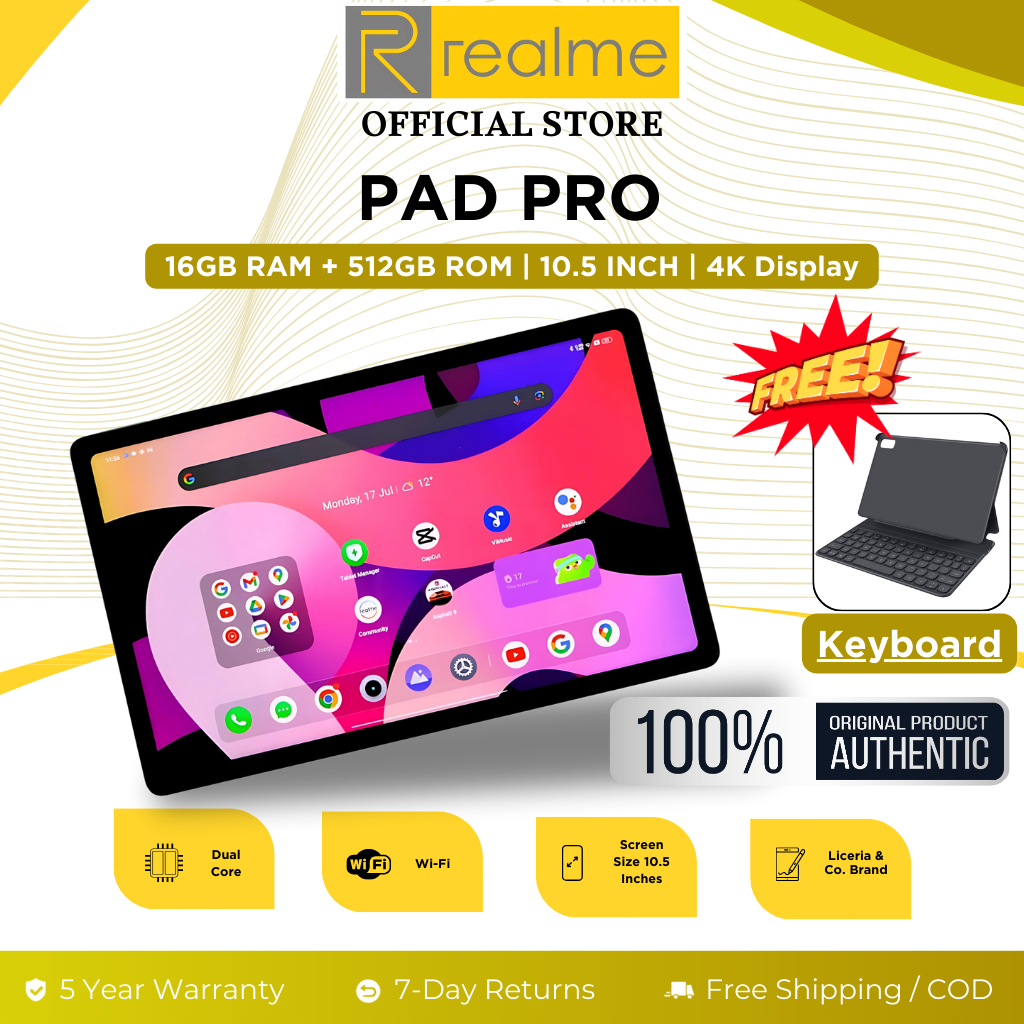 𝗥𝗲𝗮𝗹𝗺𝗲 Pad Pro Tablet with Pen | 16GB RAM + 512GB ROM | 4G LTE Dual SIM | For Study & Entertainment