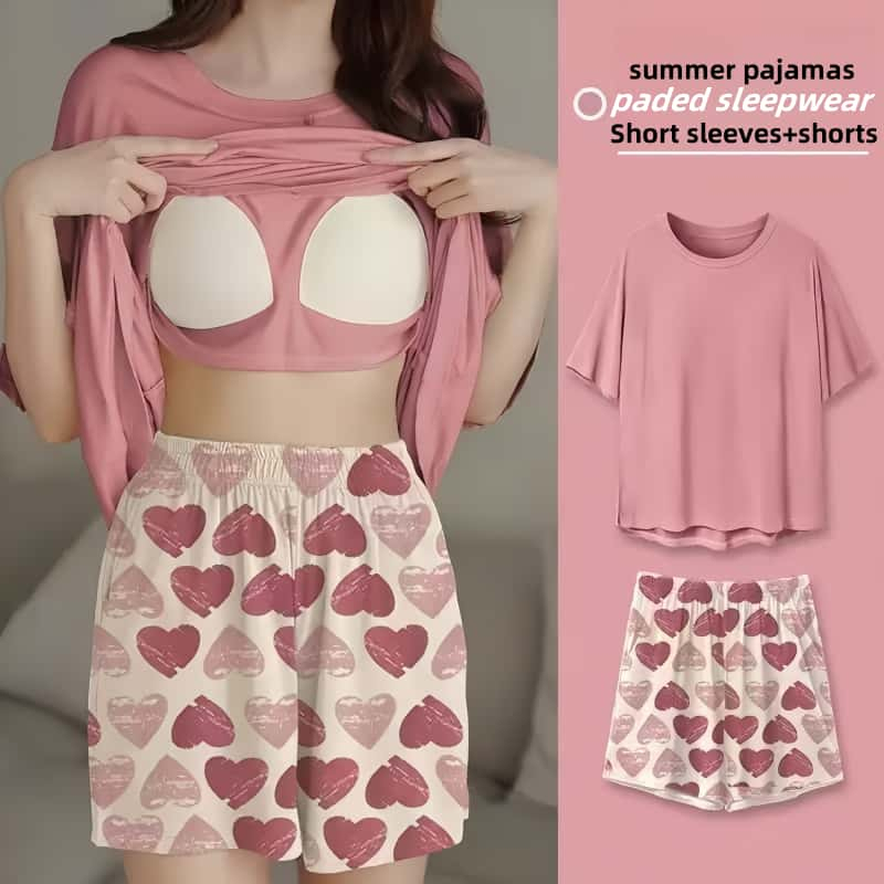 ALON summer with chest pads bra set padded pajama for woman cotton pajama set for women pajama