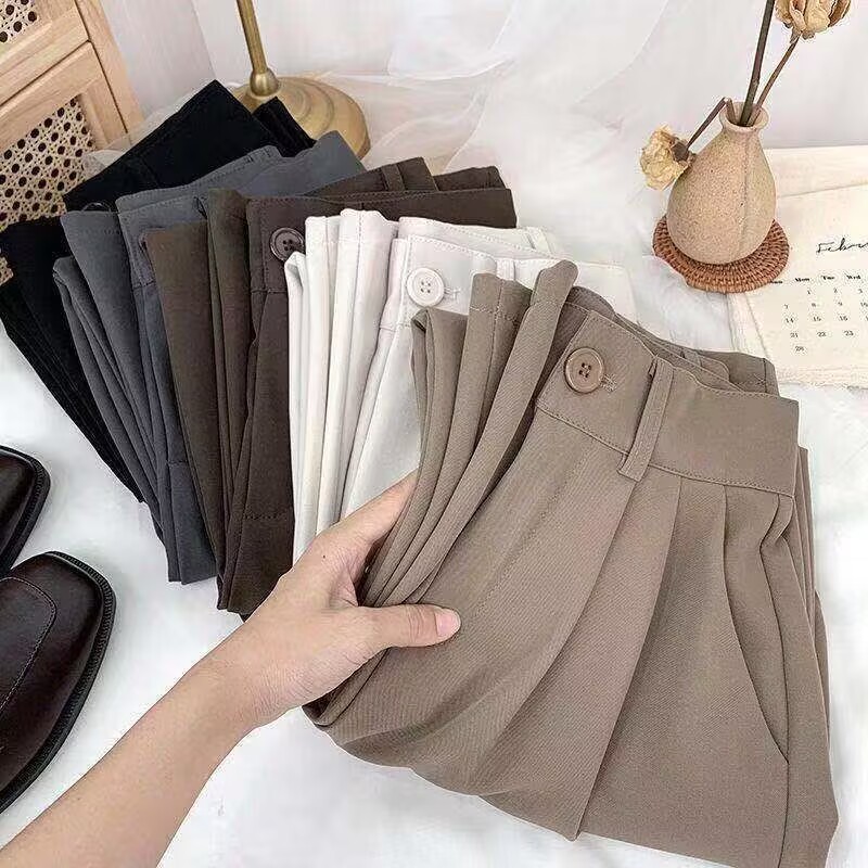 YURUMA Plus Size S-6XL Women's Straight High Waist Suit Pants Wide Leg Trousers