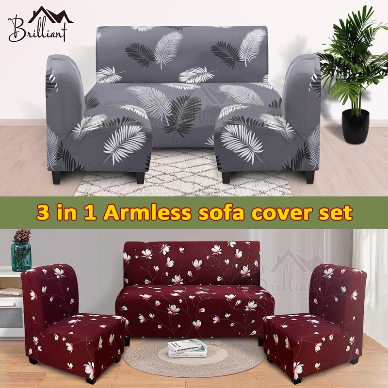 Set（3pcs）3in1 Clara Set Cover Armless Sofa Cover 2 Single & 1 2seater Armless Stretchable Sofa Cover