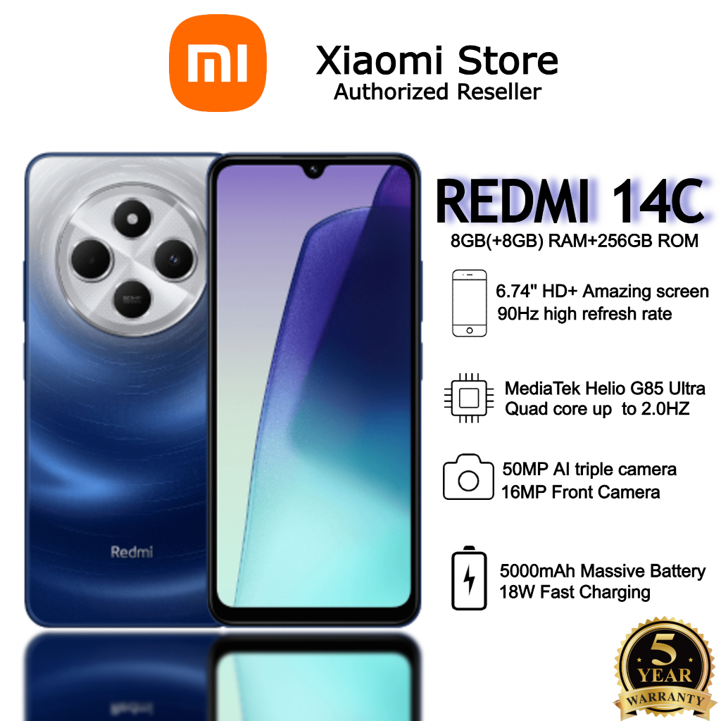 Redmi 14C Smartphone 8GB RAM + 256GB ROM Global Version MediaTek Helio G81 Ultra 5160mAh Cell Phone