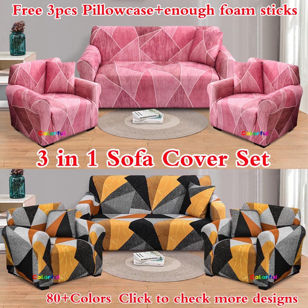 3pcs Sofa Cover Set Full Package Sofa Cover of 3seater and 2single Free 3pcs Pillowcase and Sticks