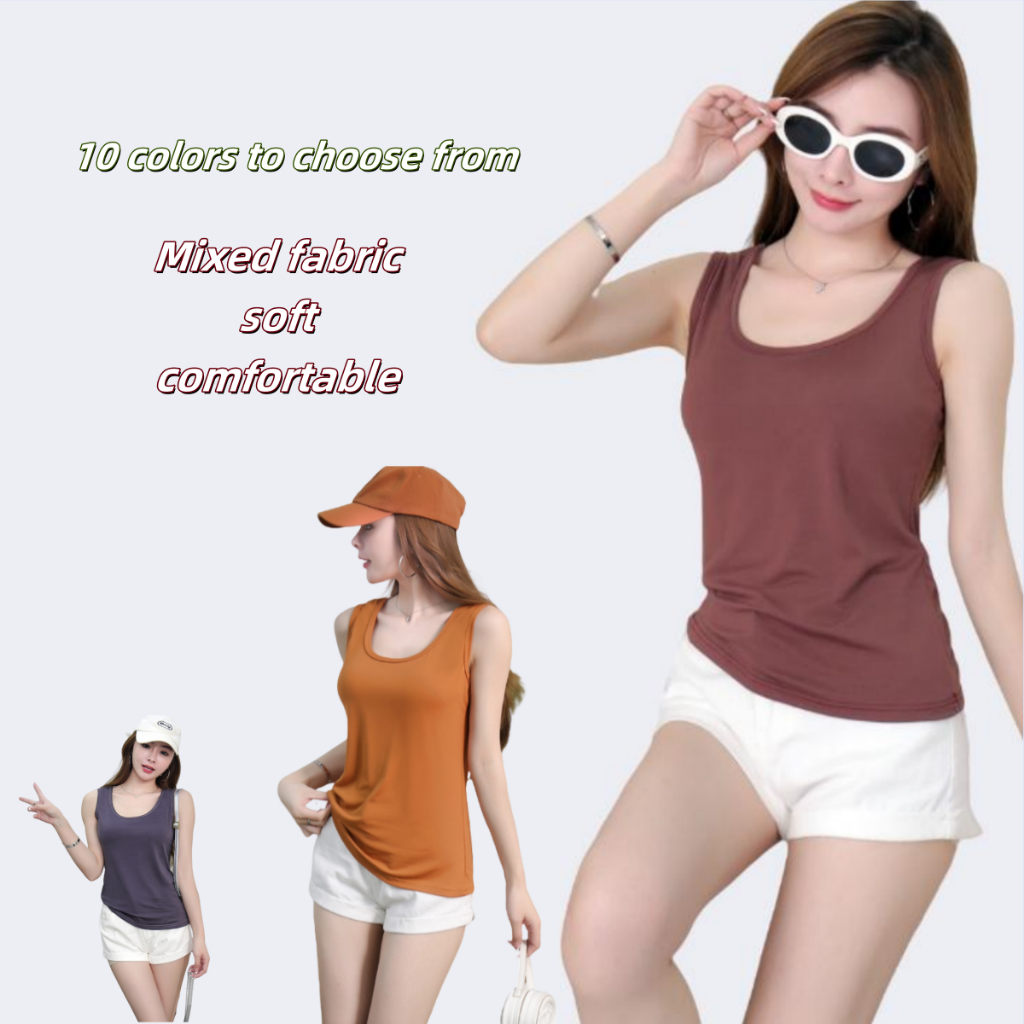 Women's Sexy Sleeveless Cotton jmixed fabric Sando Vest Top SIZE M-XXL