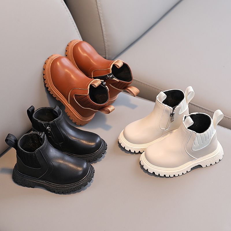 Future seeds ankle boots for kids baby zip no heel black shoes for kids boy unisex size 21-30