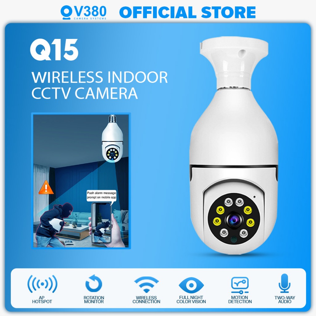 V380 Q15 CCTV Bulb Wireless Indoor Auto Tracking 360 Wi-Fi Connection PTZ IP Camera 10M Night Vision