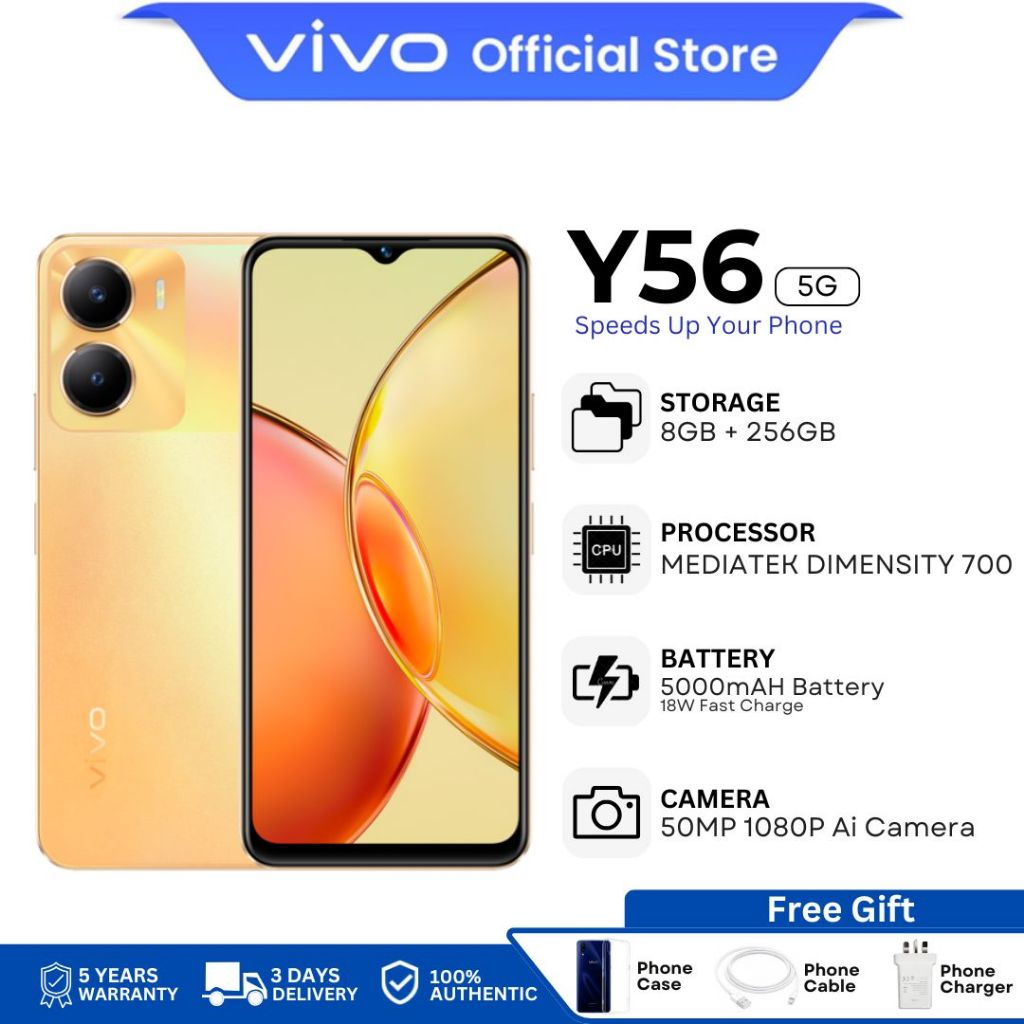 Y56 5G Smartphone 8GB RAM+256GB ROM | 6.58" HD+ Display | 50MP Camera 5000mAh Cellphone