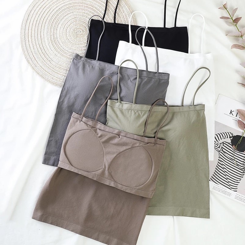 Summer Padded Bra Tops Ice Silk Camisole Women's Tank Tops Seamless Camisole