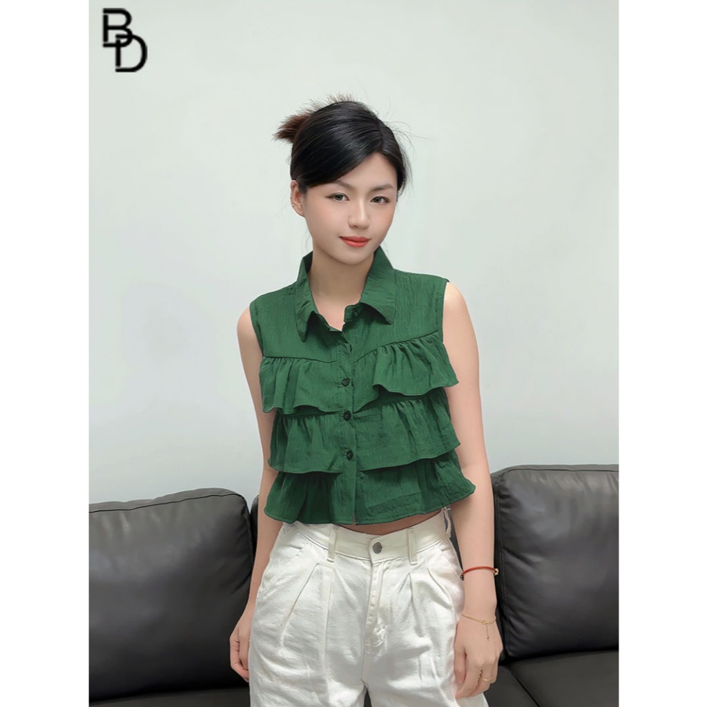 BRADLOR * HDLR Korean bbk lotus leaf ladies casual tops sleeveless temperament fashion shirt