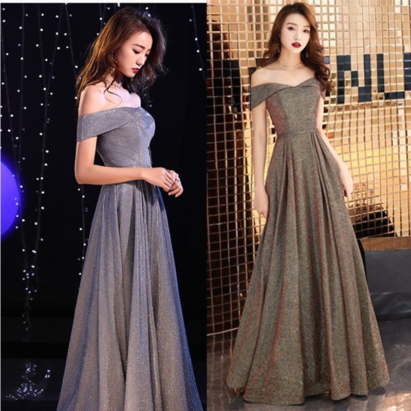 Starry Silver Sparkling Long Wedding Dress Bridal Gown Noble Evening Gown Ball Gown Sequined Dress