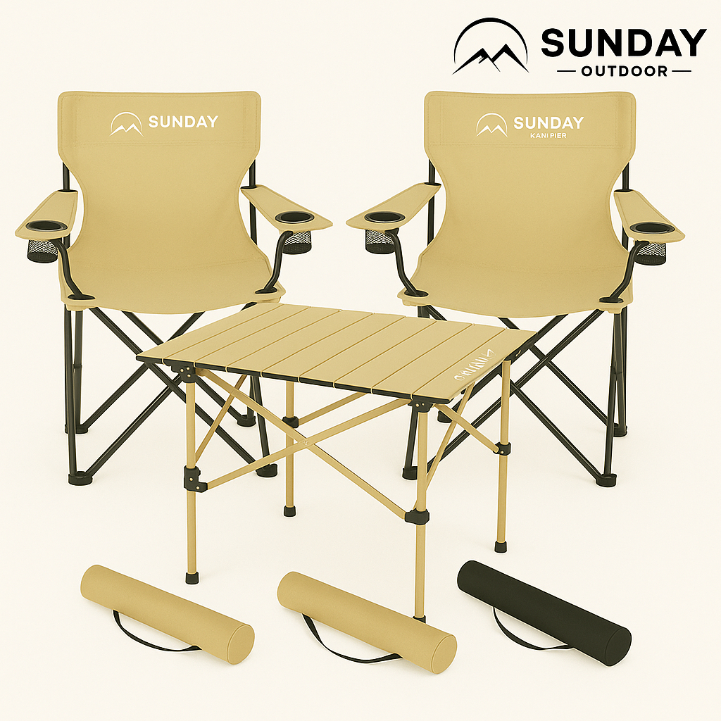 SUNDAY Outdoor Folding Table and 2 Chairs Set | Compact Picnic Set with Carry Bags Camping Furniture