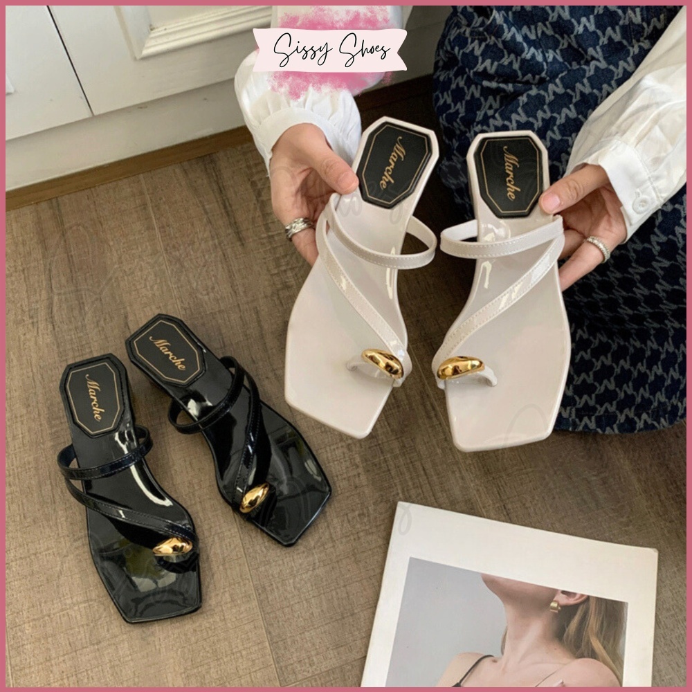 Sissy Shoes New French Sandals Mid-Heel With Metal Toes Ring Fairy Style Classy Sandals For Women