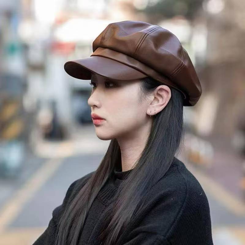Unisex Beret Hat Octagonal Leather Hat England Autumn Winter Fashion Versatile Hat Beret BN-026