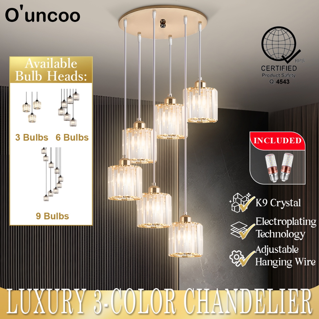 O'uncoo LED Ceiling Light Chandelier Pendent Lamp Tri Colors Light Large Lighting 3000/4000/6500K