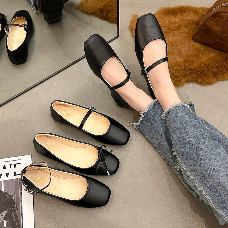 「KAEVE」Korean leather office loafer slip on black doll shoes for women