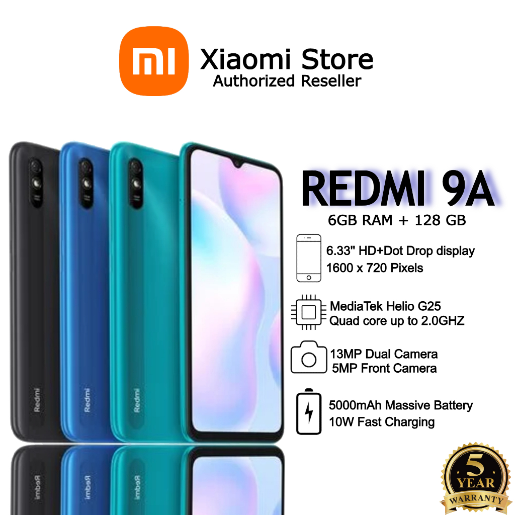 Fast Shipping | Xiaomi Redmi 9A 6GB RAM + 128GB | 5000mAh | CellPhone | MediaTek Helio G25 | SmartPh