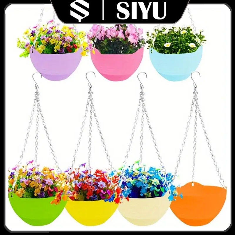 Flower pot gardening plastic with drainage holes indoor and outdoor round plant hanging basket pot