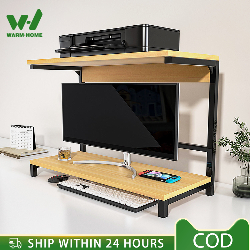 3-Tier Desk Storage Shelf for Office Computer & Printer Stand Space Saving Bookshelf Multifunctional