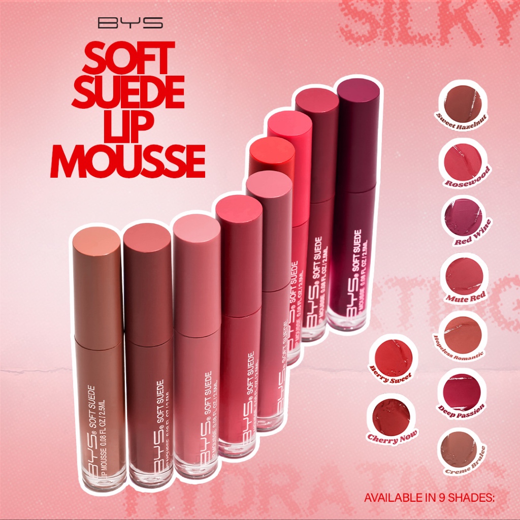 BYS Soft Suede Lip Mousse | Comfortable Matte | Soft Silky Cream | Intense Pigment | 9 Shades Vegan