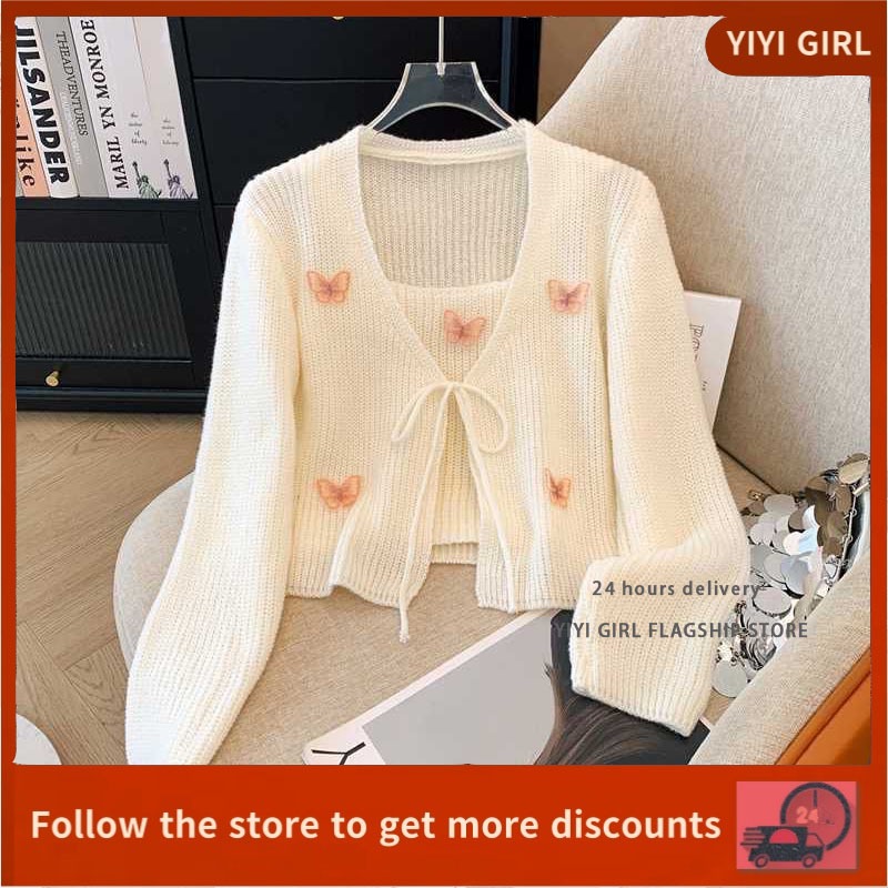 Knitted Cardigan Casual Long Sleeve Knitted Tops Women's Two-piece Set