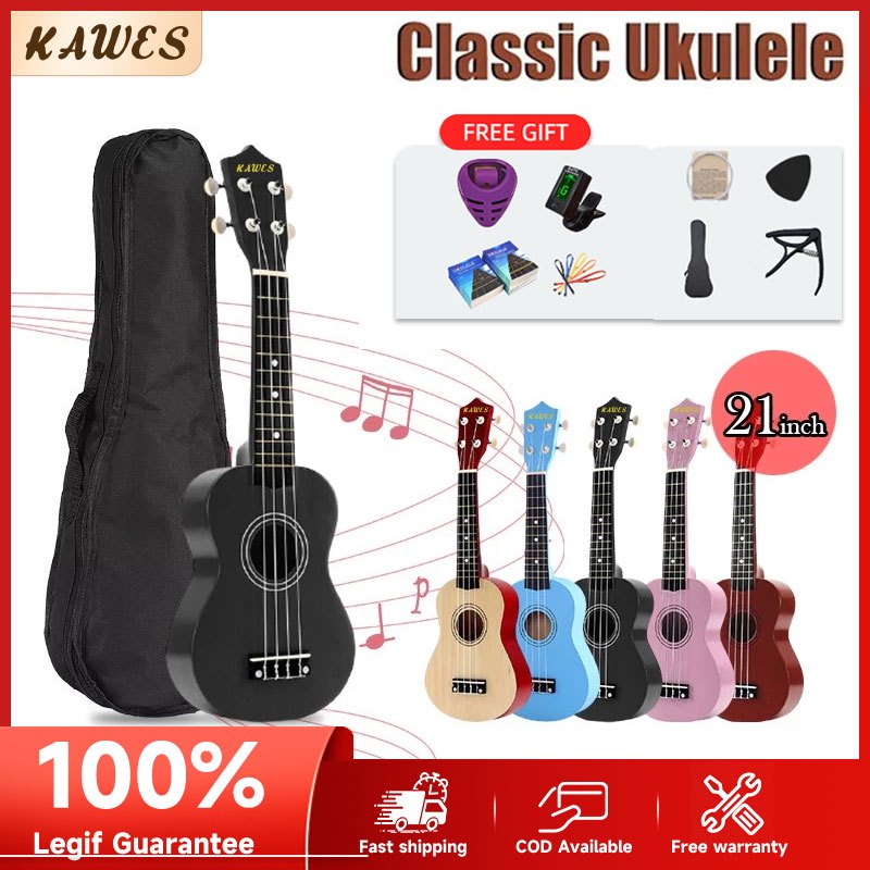 KAWES 21inch Ukulele Soprano 4-String Spruce Basswood Guitar for Kids Beginner Adults With Free Gift