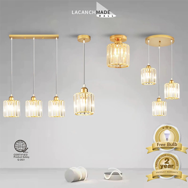 【Free Bulb】Modern Crystal Chandeliers Ceiling Light Nordic Pendant Lamp Dining Room Living Kitchen