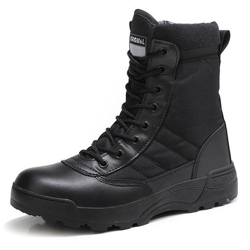 Black Leather Boots Breathable Ankle Boots Outdoor High Cut Shoes Non-slip Riding Boots Martin Boots
