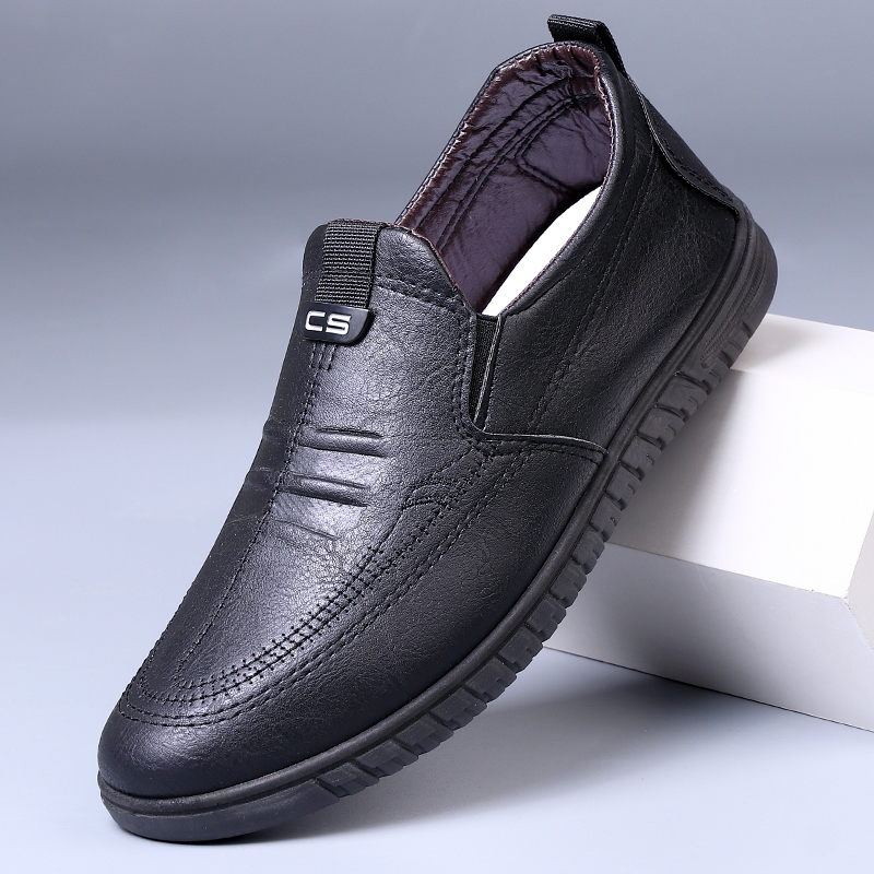 Men's new lightweight slip-on genuine leather casual business shoes non-slip sole driving shoes