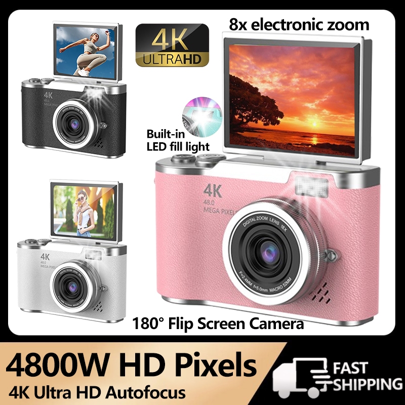 Digital Camera 4K 48MP Photography CCD Camera Video Camcorder Rechargeable Cameras 2.4 inch Screen