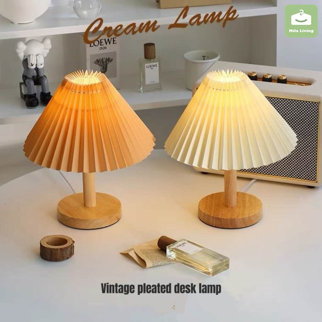 【NEW】Led Lamp Creative Table Lamp Korean Folding Retro Bedside Lamp Night Light Solid Wood Lamp