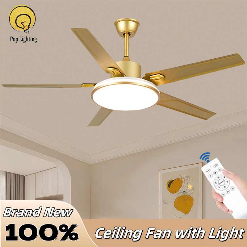 LED Ceiling Fan With Light 5 Blades Fan Ceiling Light Tricolor With Remoter Chandelier Fan Lamp